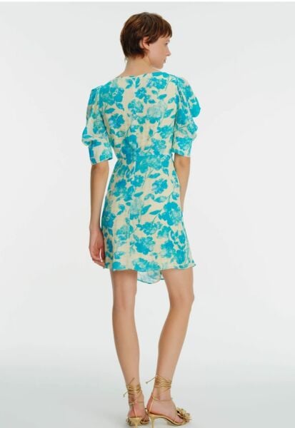 Karpuz Kol Çiçek Desenli Mini Elbise