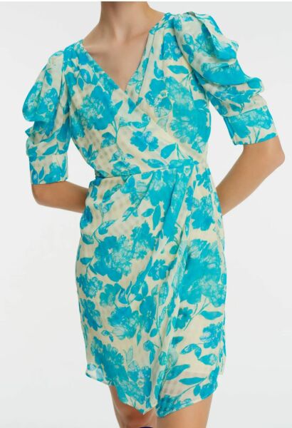 Karpuz Kol Çiçek Desenli Mini Elbise