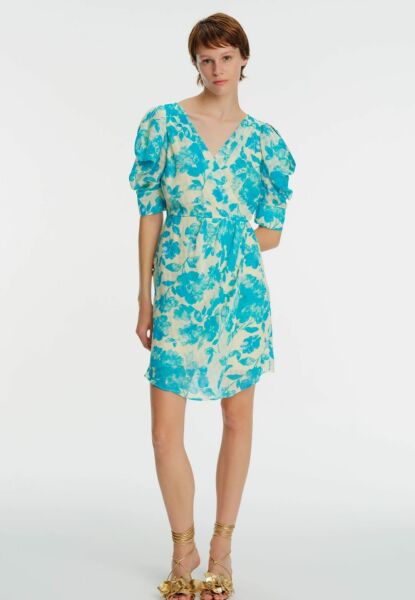 Karpuz Kol Çiçek Desenli Mini Elbise