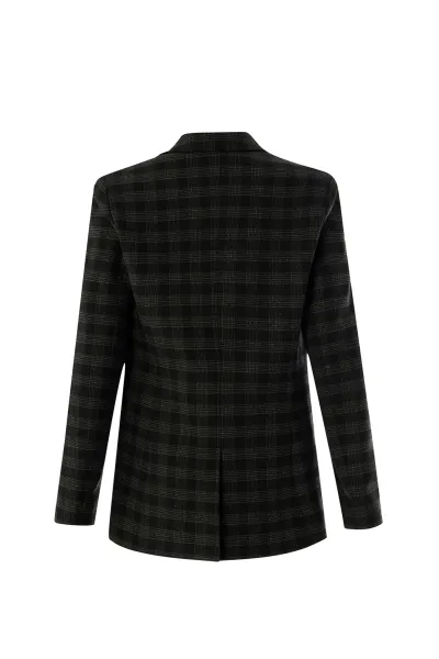 Ekose Taş Detaylı Cepli Regular Astarlı Antrasit Blazer Ceket