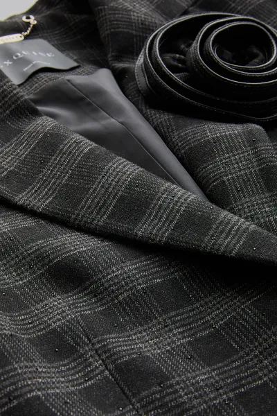 Ekose Taş Detaylı Cepli Regular Astarlı Antrasit Blazer Ceket
