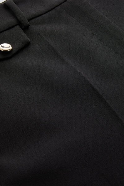 Cepli Regular Yüksek Bel Dokuma Siyah Pantolon